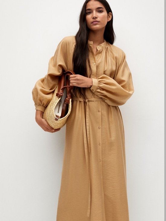 Mango Dresses & Skirts - Mango Long Sleeve Button-Front Maxi Dress in Camel Size 8